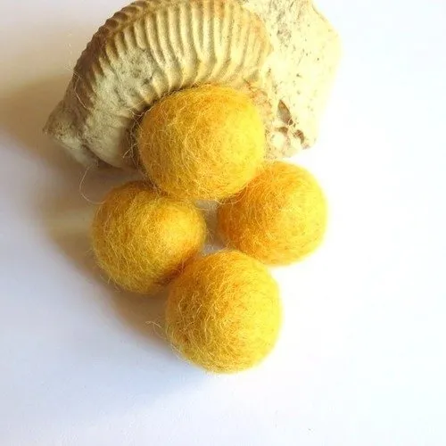 2 mustard yellow felted wool beads 20 mm unperforated