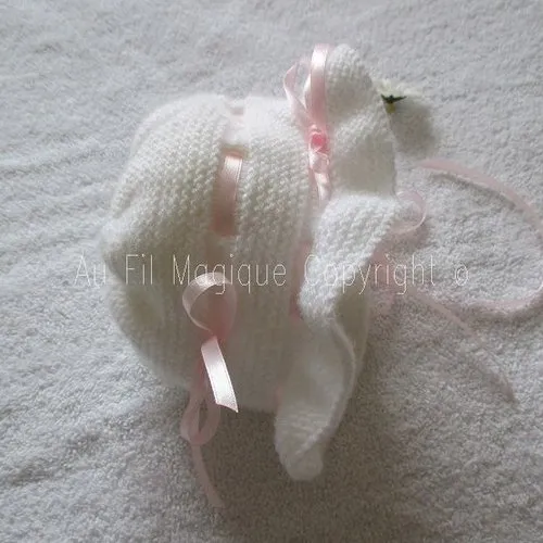 3 month white knit wool bralette, bonnet, bootie set