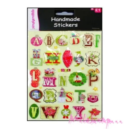 3D Christmas Relief Adhesive Alphabet Stickers by Simplycreative - Scrapbooking Card Making - 1 Sheet