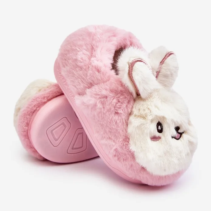 Apolanie Pink Rabbit Fur Kids Slippers