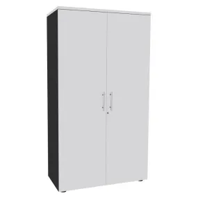 Armoire haute IDRA/DUAL - H180 x L80 x P47 - 2 portes - Corps anthracite - Portes et dessus blanc perle