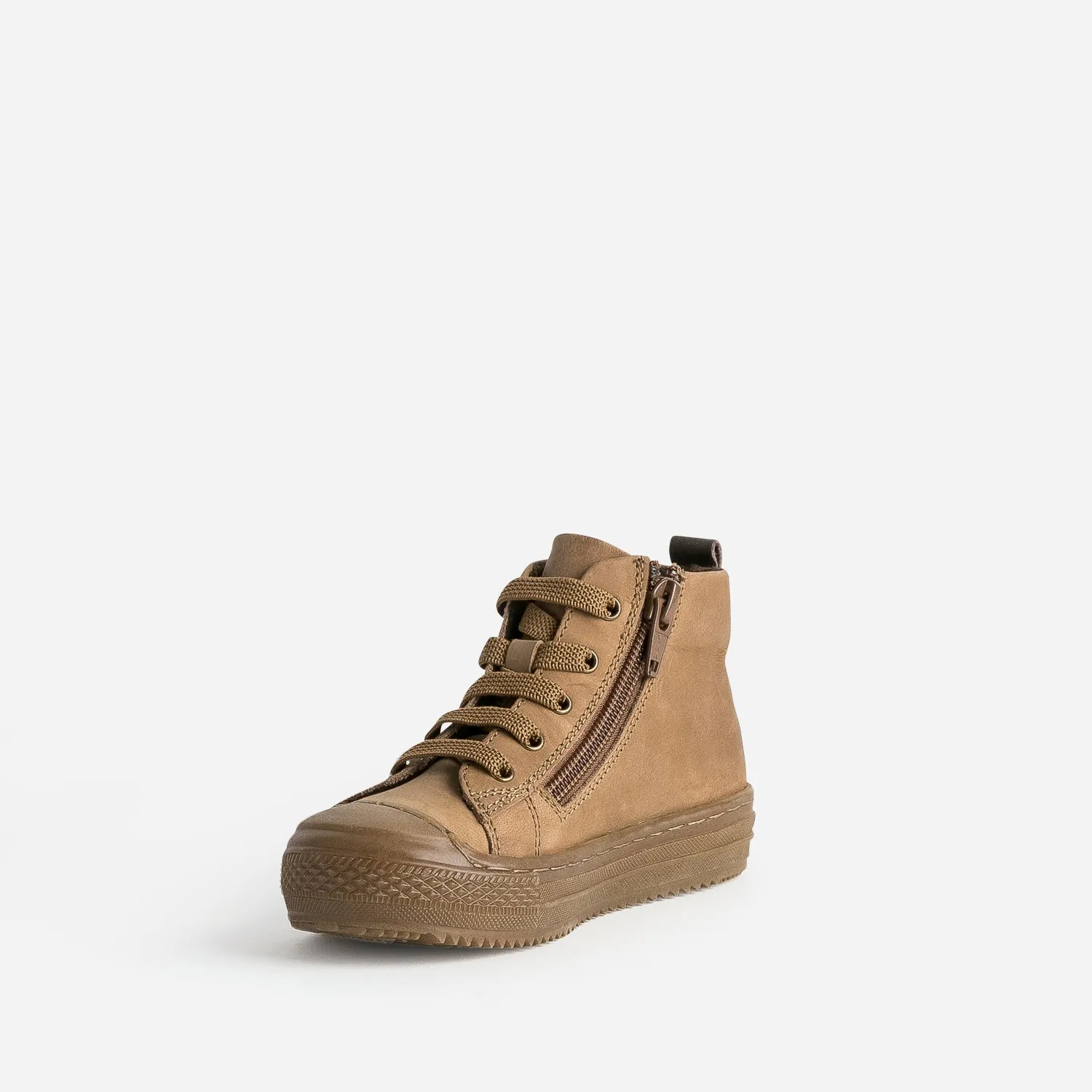 Basket éco-conçue BUGGY marron en cuir - Chaussures montantes Enfant | ERAM