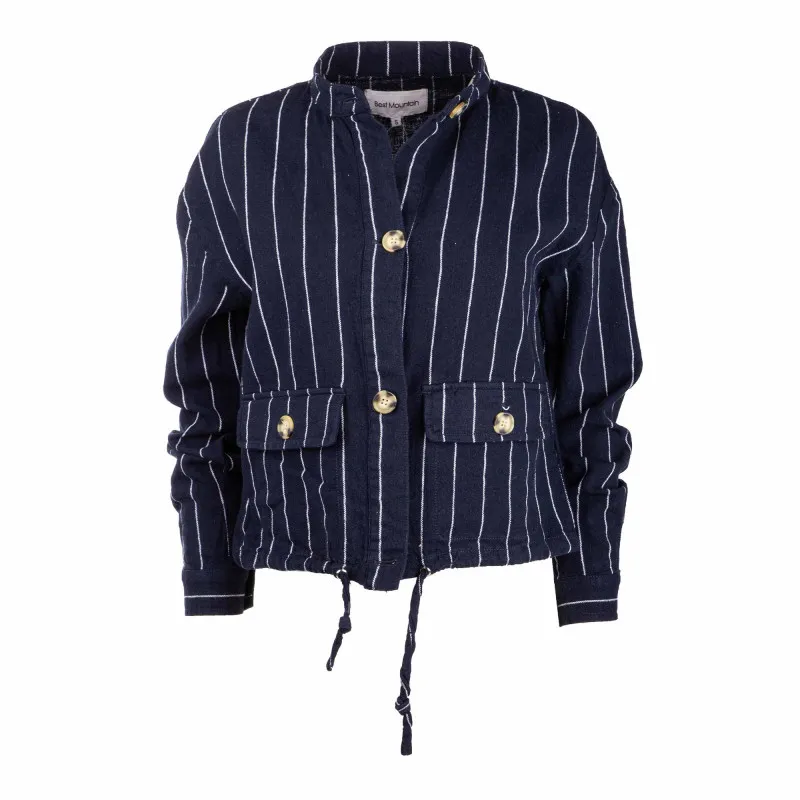 BEST MOUNTAIN Women's Linen Long Sleeve Striped Blouse - Vertical Stripes