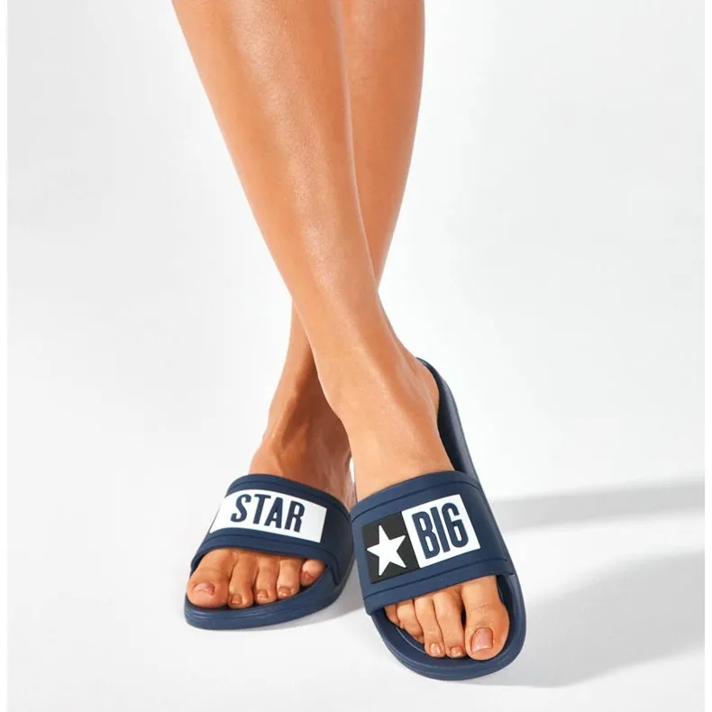 Big Star Navy Blue Rubber Beach Slippers DD274A265.