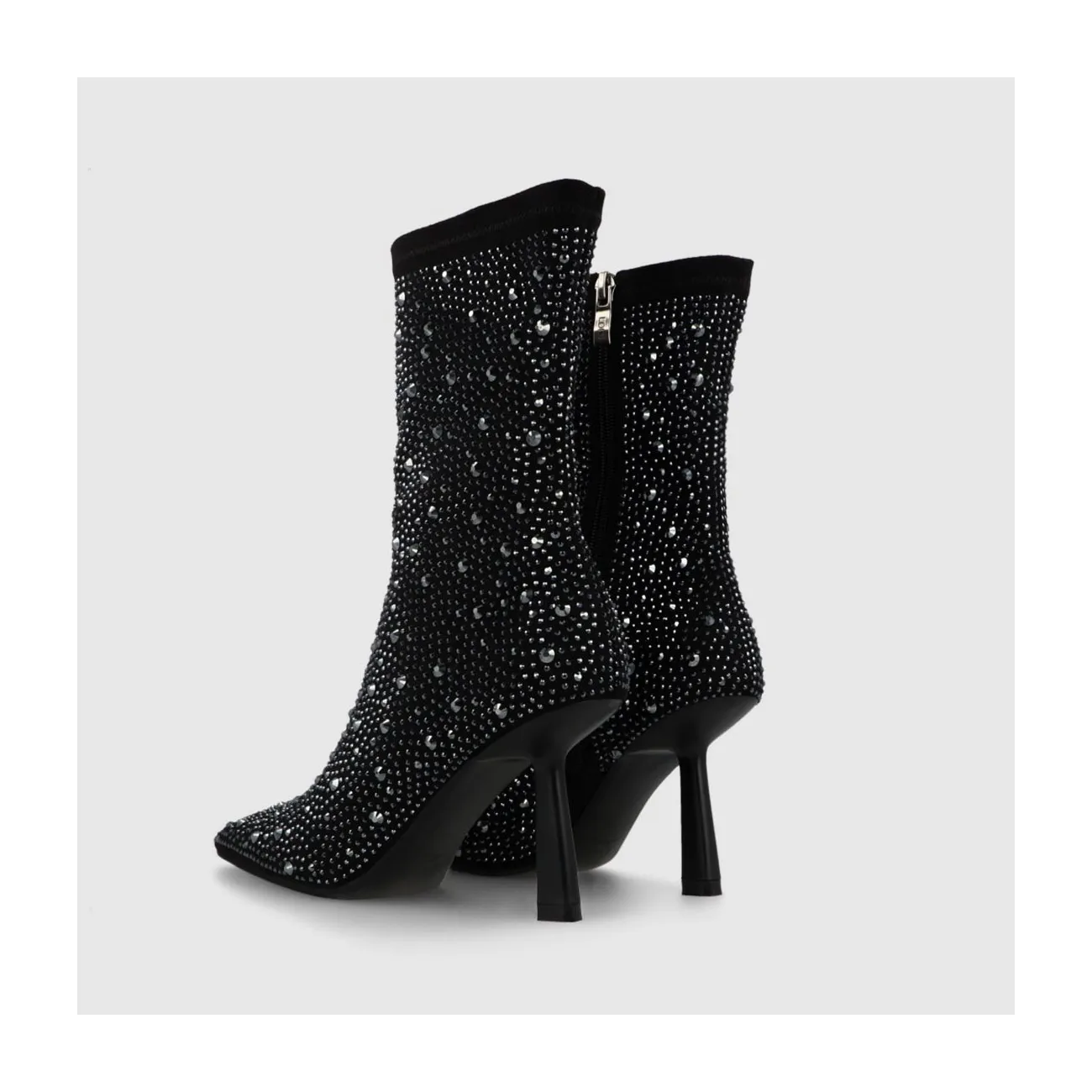 Bottines à talons femme en tissu élastique noir avec cristaux assortis | LODI Chaussures femme en ligne.