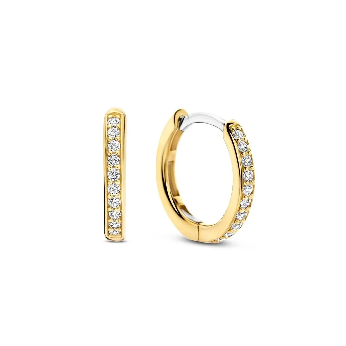 Boucles D\'Oreilles Ti Sento 7812ZY Argent Dore Anneaux et Pavage 3 Suissses