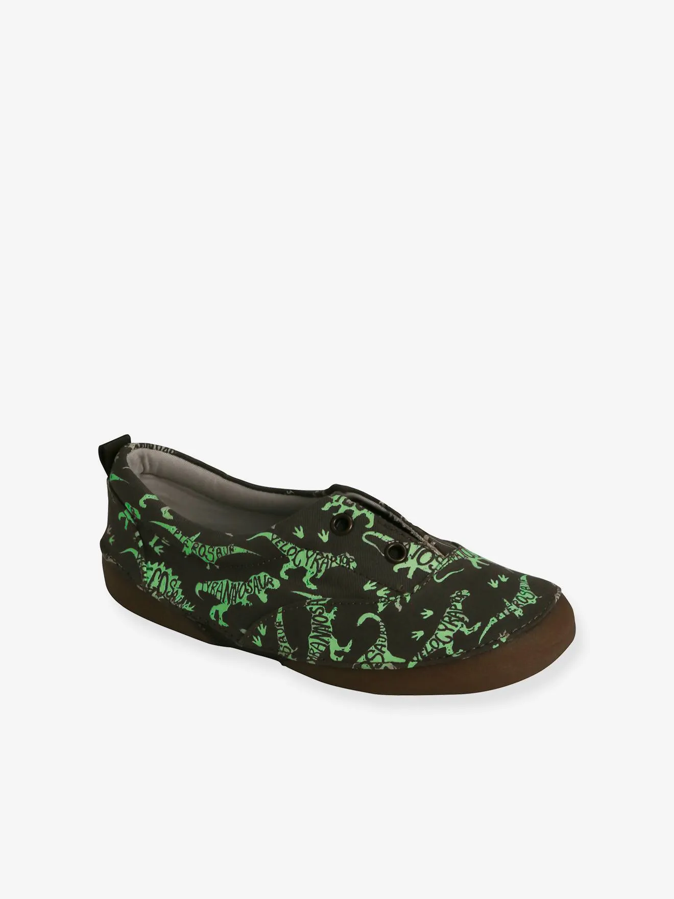Boys' Canvas Dinosaur Print Glow-in-the-Dark Slip-On Shoes - Vertbaudet