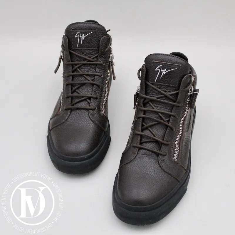 Brown Grained Leather High Top Sneakers size 45 - Giuseppe Zanotti
