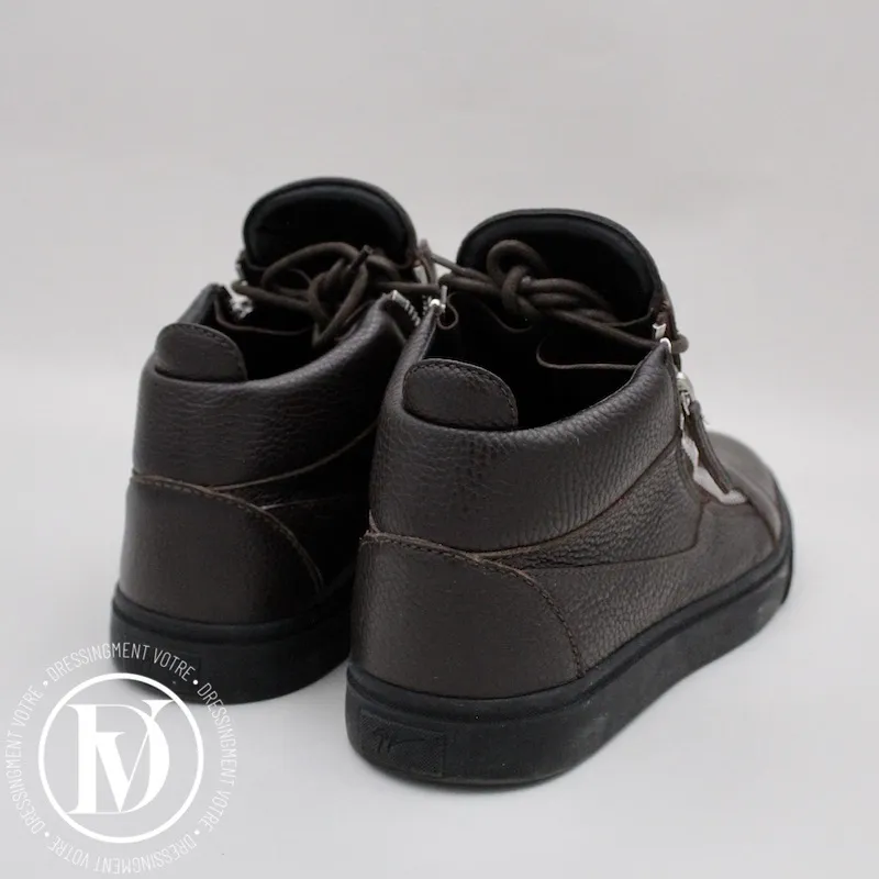 Brown Grained Leather High Top Sneakers size 45 - Giuseppe Zanotti