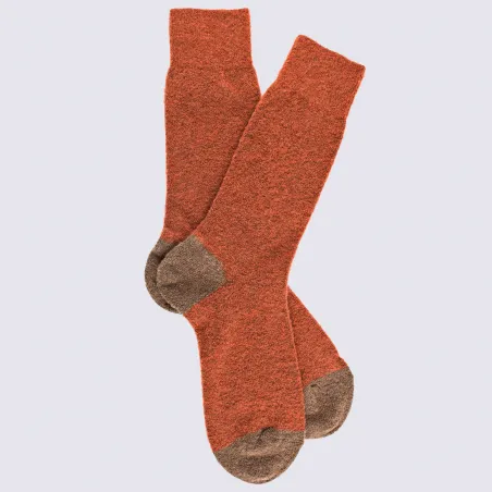 Chaussettes en laine polaire bicolore homme orange/brun Igert Chausseur & Maroquinier