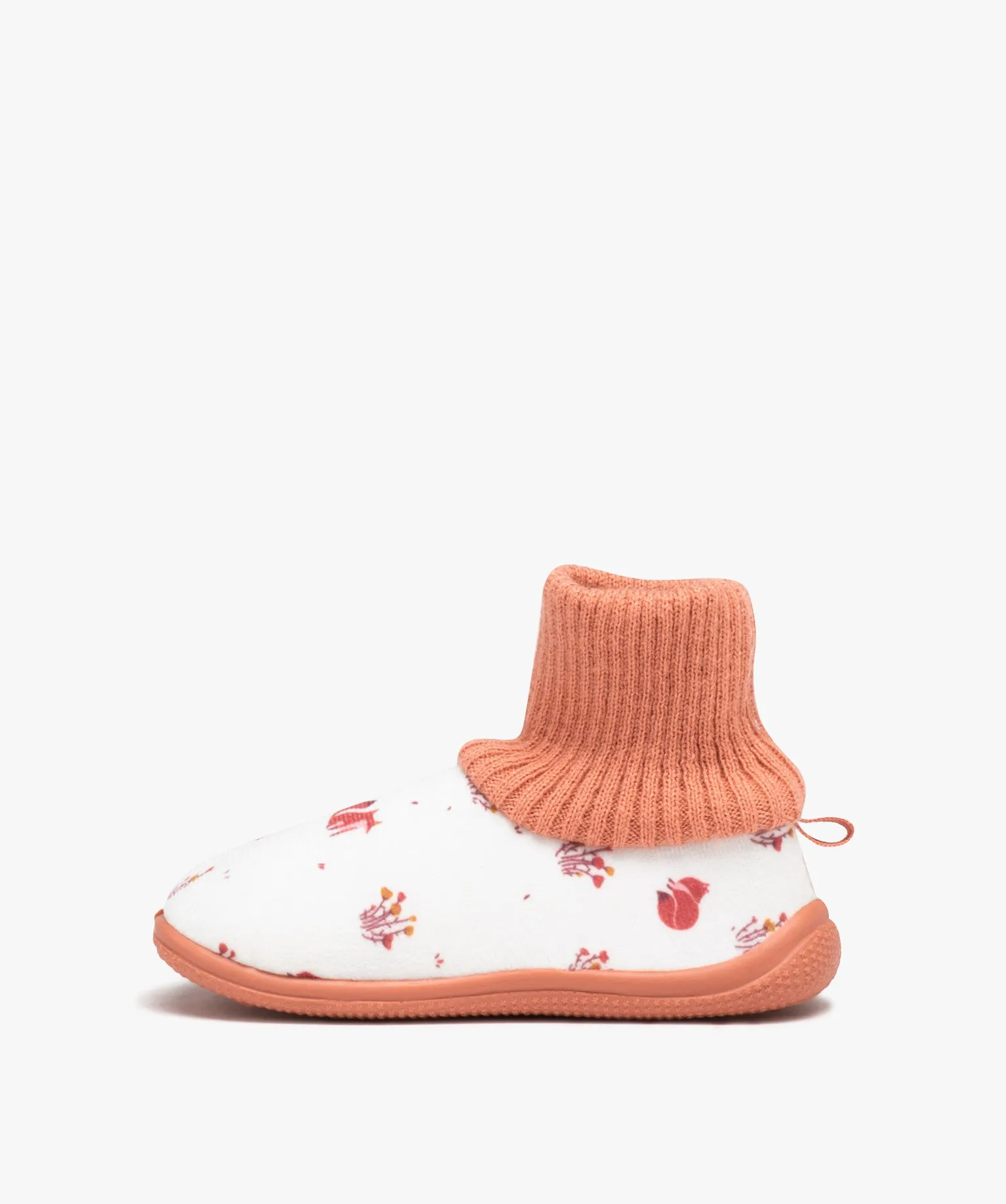 velvet slipper socks for girls with patterned design and pink sock collar