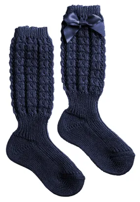 Cotton Long Socks with Bow - Blue