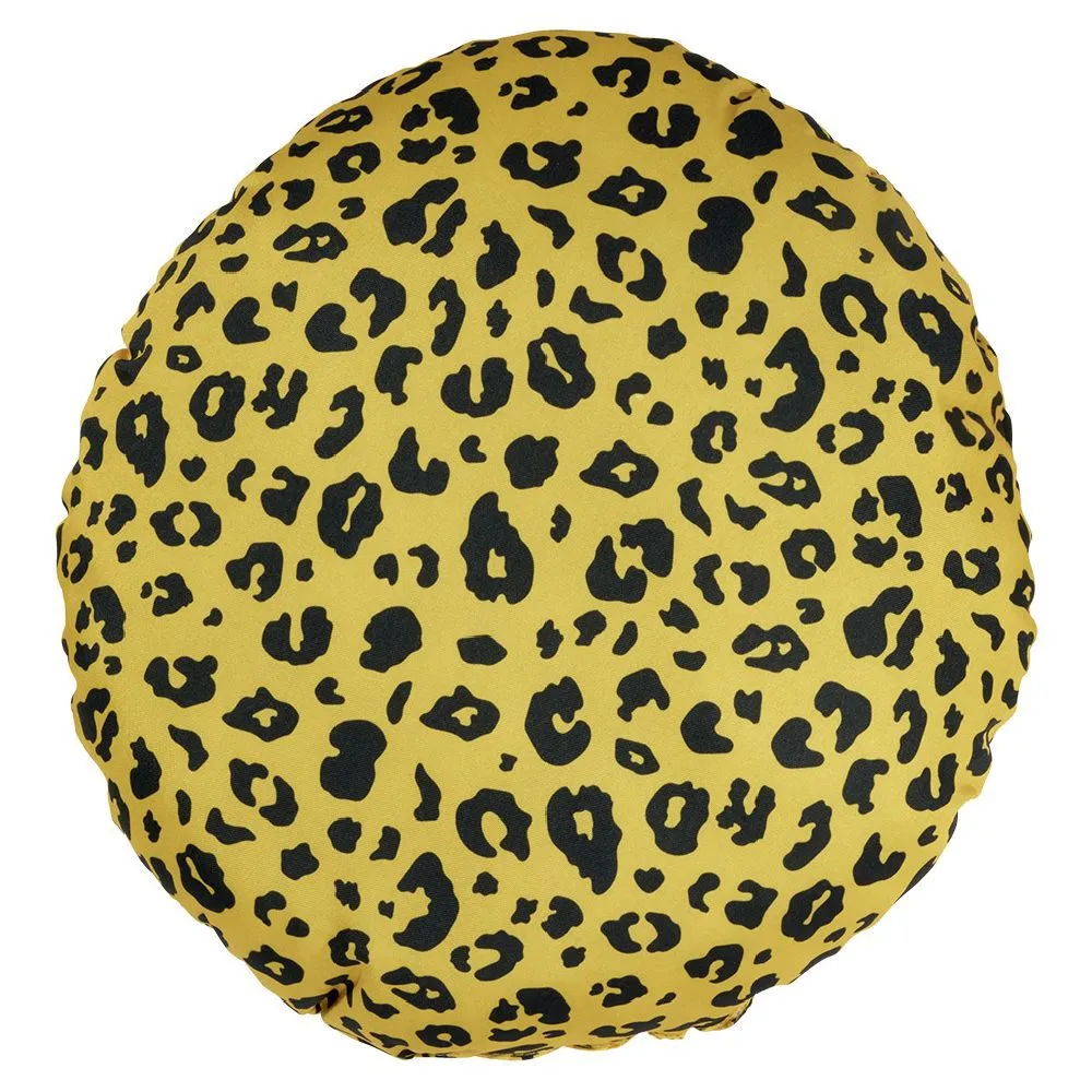 Coussin d'extérieur déperlant motif léopard jaune et noir Ø40cm