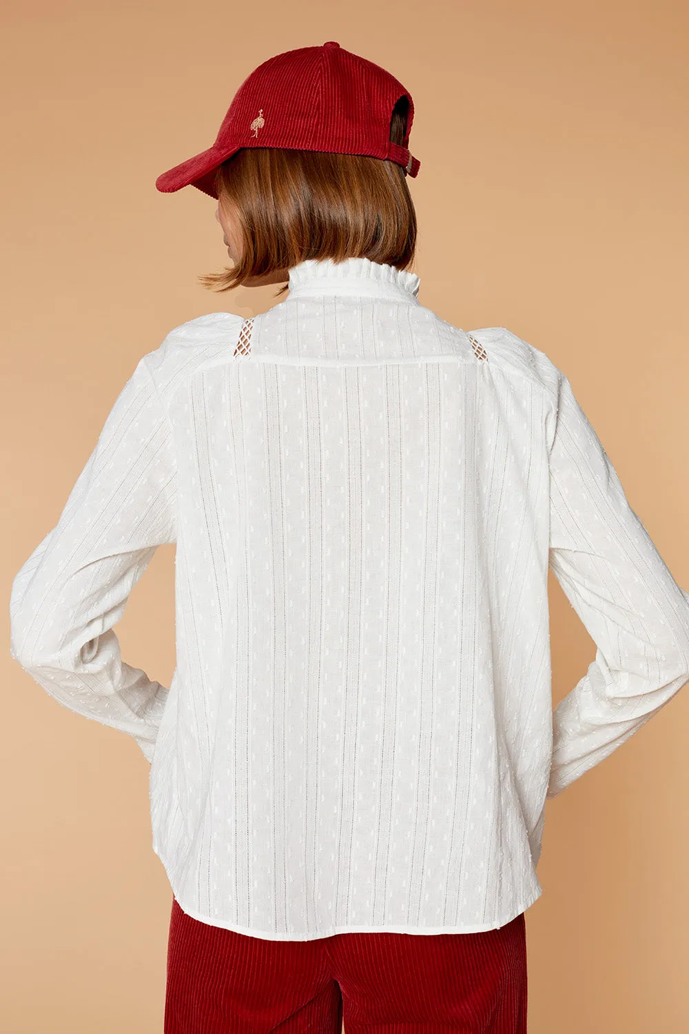 CROWN - Ivory jacquard plumetis blouse with Peter Pan collar