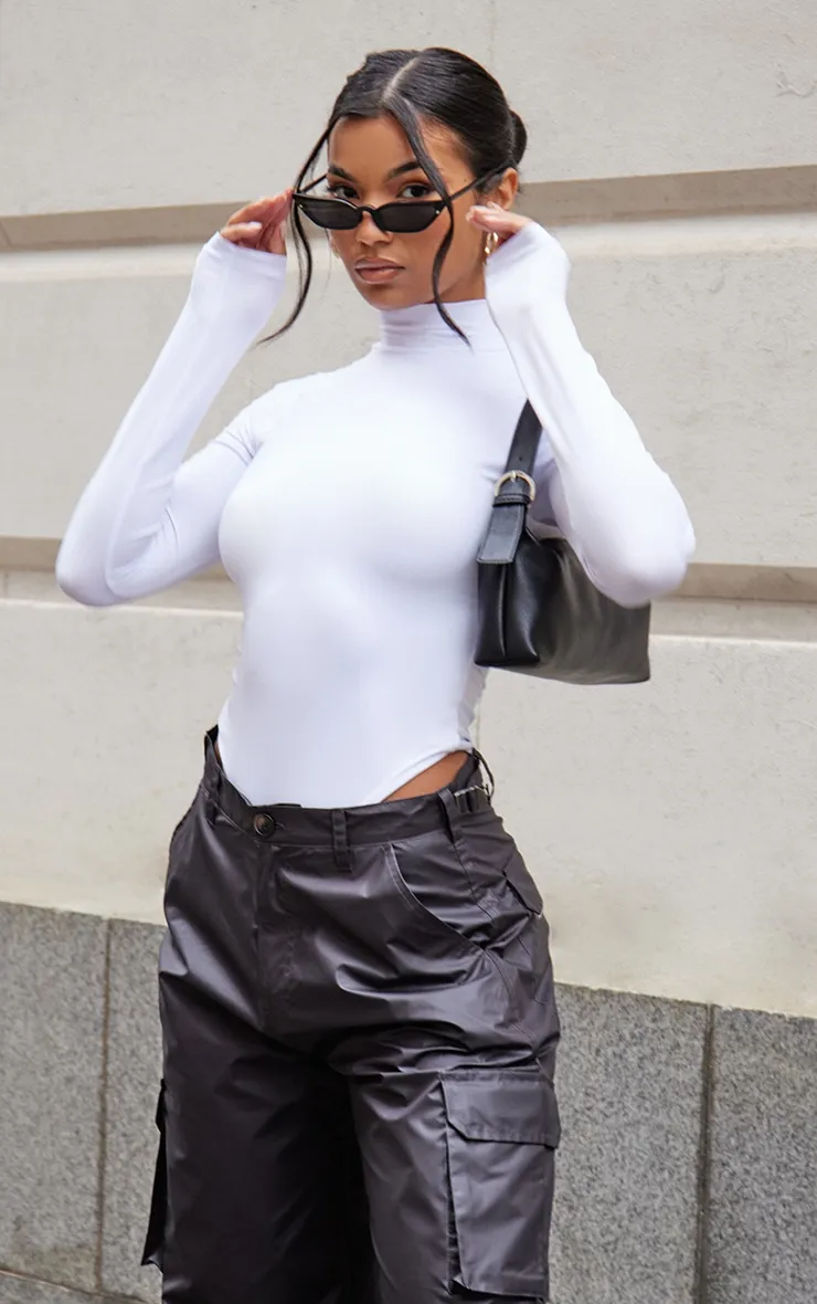 Dark white high-neck basic bodycon top