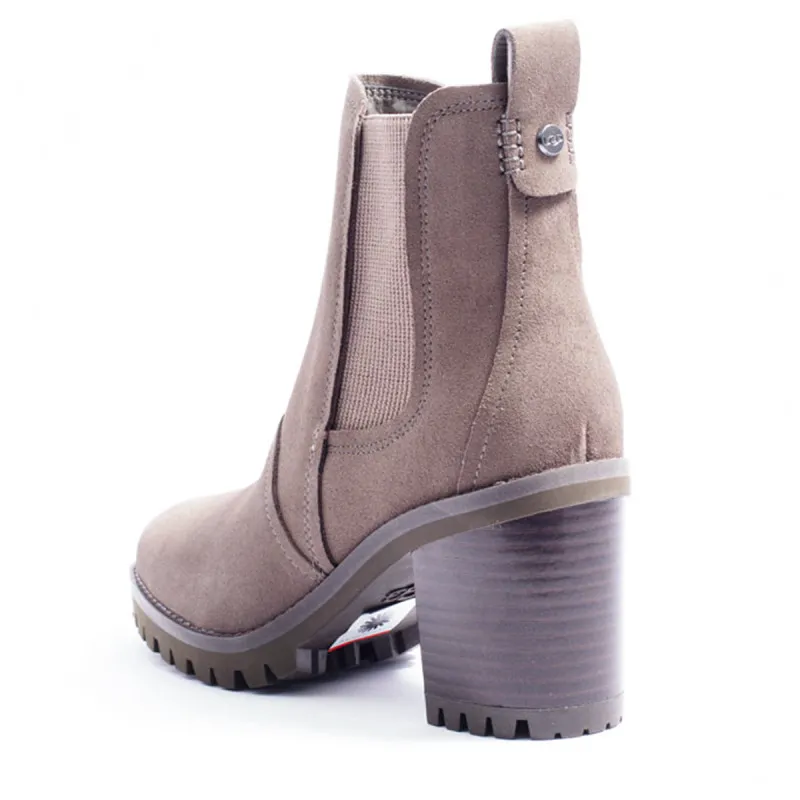 Gray velvet boots with treaded soles, Ugg