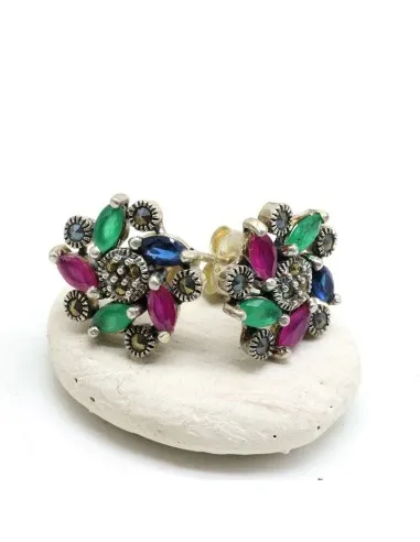 Grosses puces d'oreille pierres et marcasite