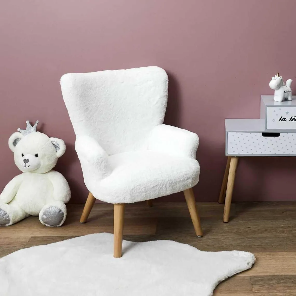 Imitation Fur White Scandicraft Child Armchair | 3 Suisses