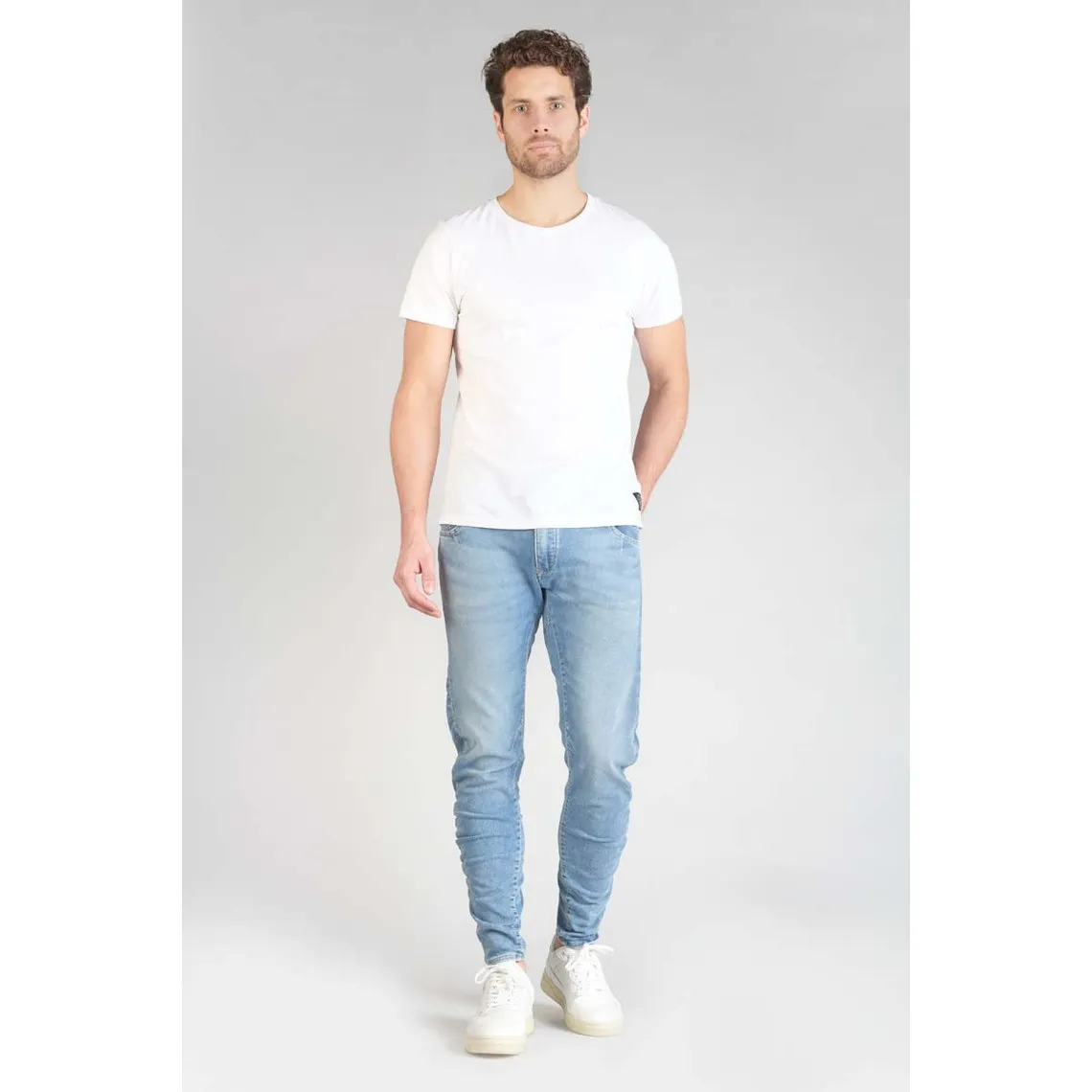 Jeans tapered 900/3G, longueur 34 bleu en coton | 3 Suisses