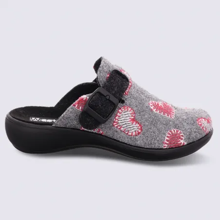 Josef Seibel Grey Wool Women's Heart Motif Comfort Mules - Igert Shoes & Leather Goods