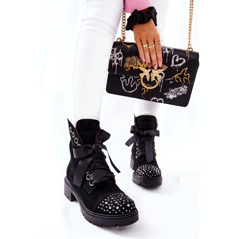 Lewski Black Suede Workery Shoes with Tied Laces 3069 - Best Price