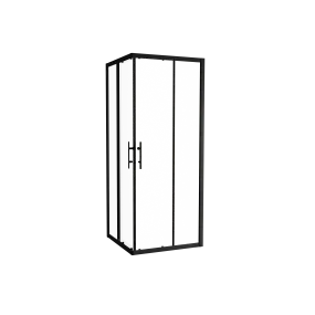 Linie Cadiz paroi d'angle avec entrée d'angle avec 2 portes coulissantes 80 x 80 cm Verre transparent profil noir mat