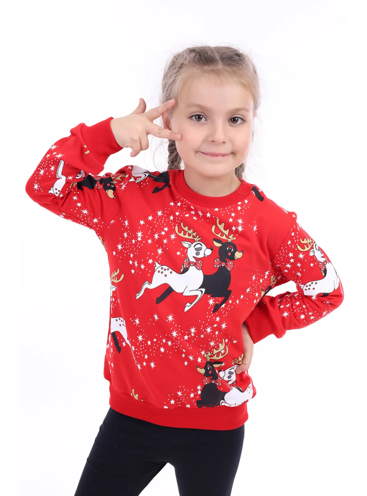Navy Blue - Red - Girls` Sweatshirt