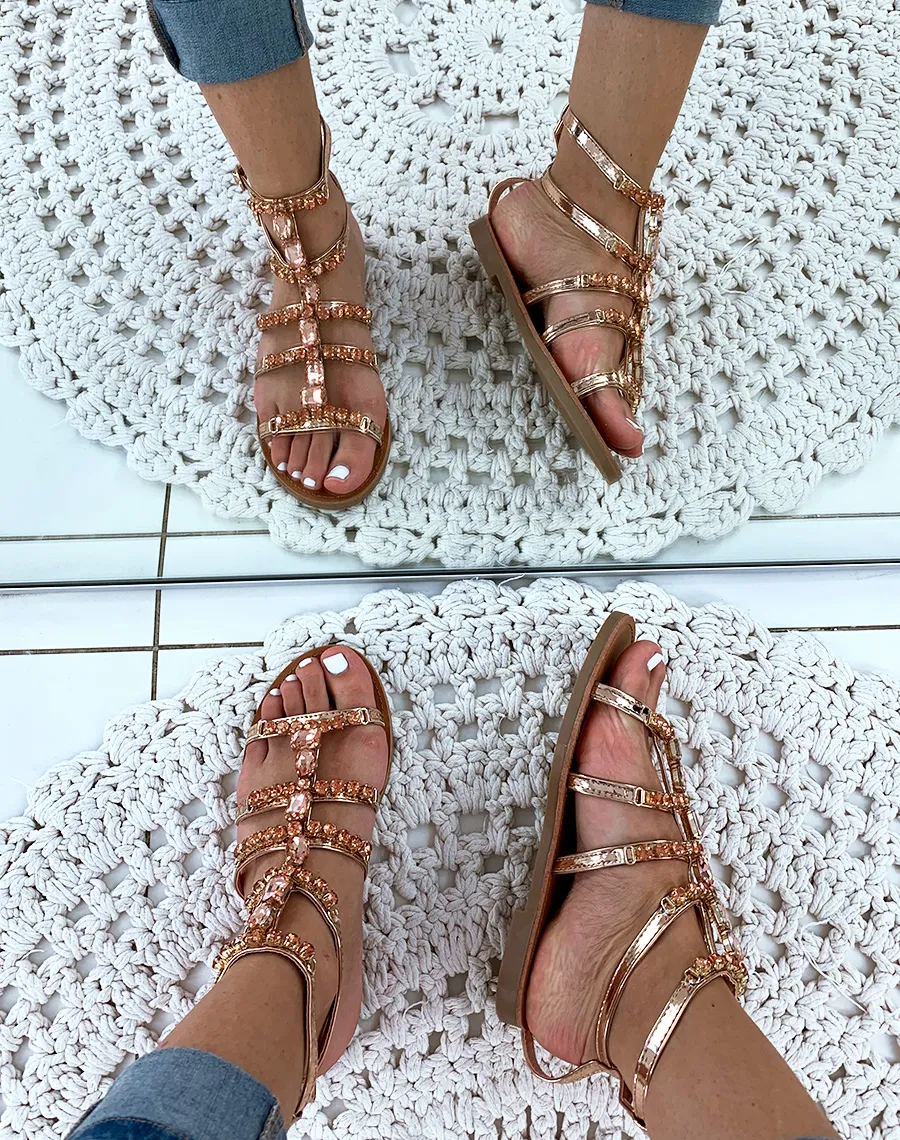 Champagne Jeweled High-Top Sandals