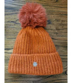 Orange Faux Fur Pom Pom Santa Hat with Polar Fleece Lining and Rhinestone Star