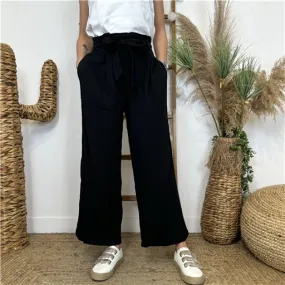 Pantalon en Coton ByOne Noir - Bleu Clair