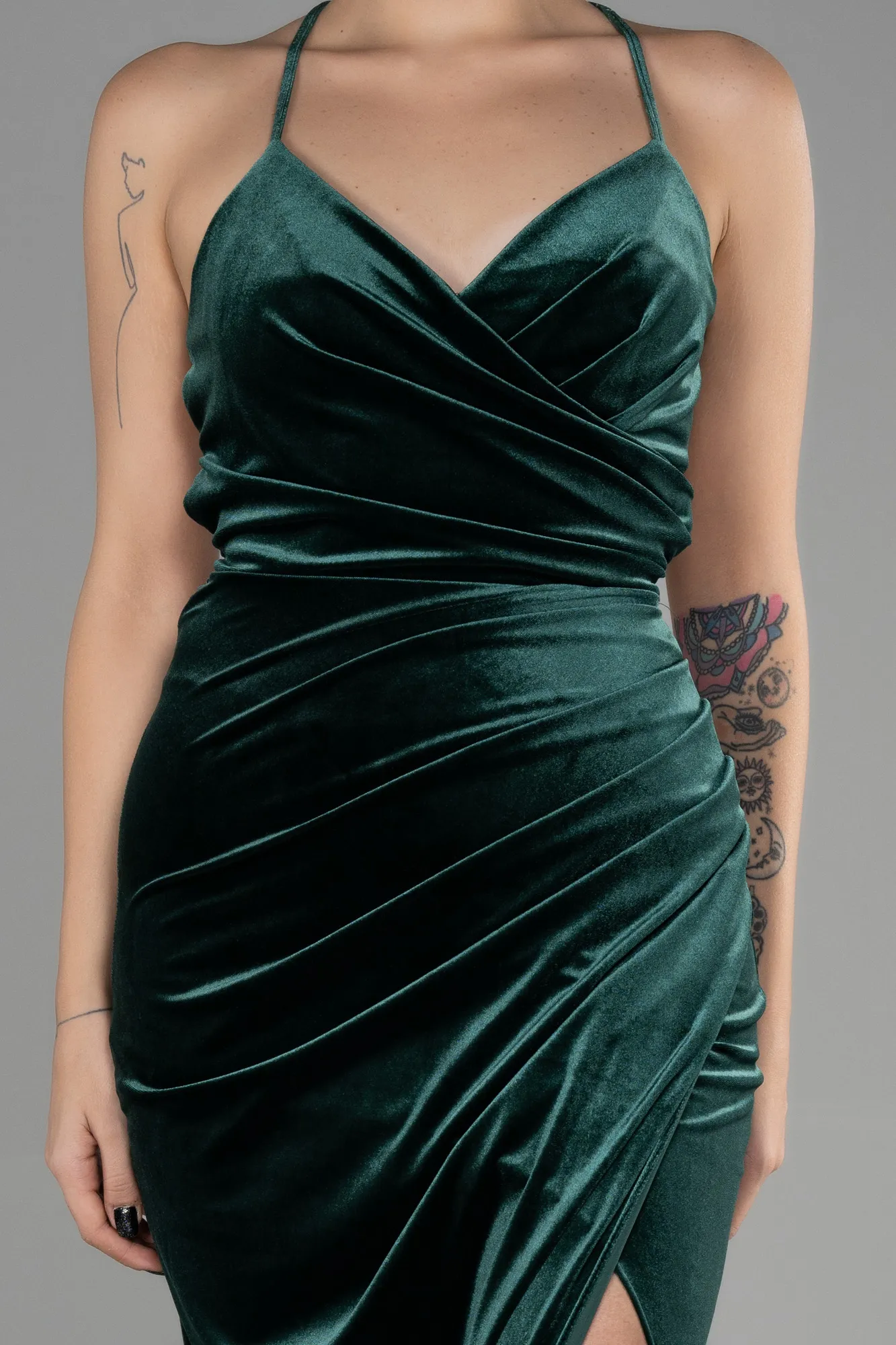 Robe de Soirée Longue Velours Émeraude ABU3366