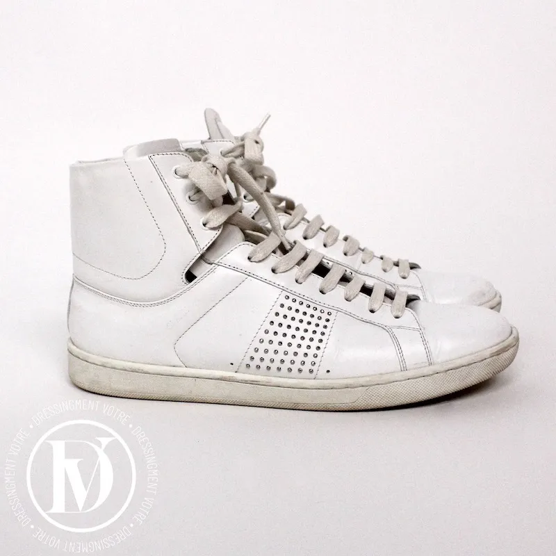 Saint Laurent High-Top White Leather Sneakers