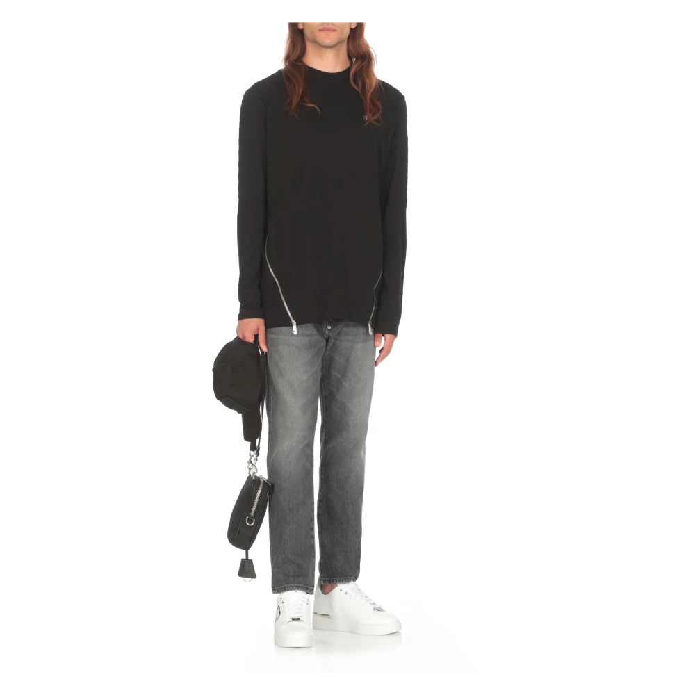 Black Round Neck Sweatshirt with Hexagonal Logo