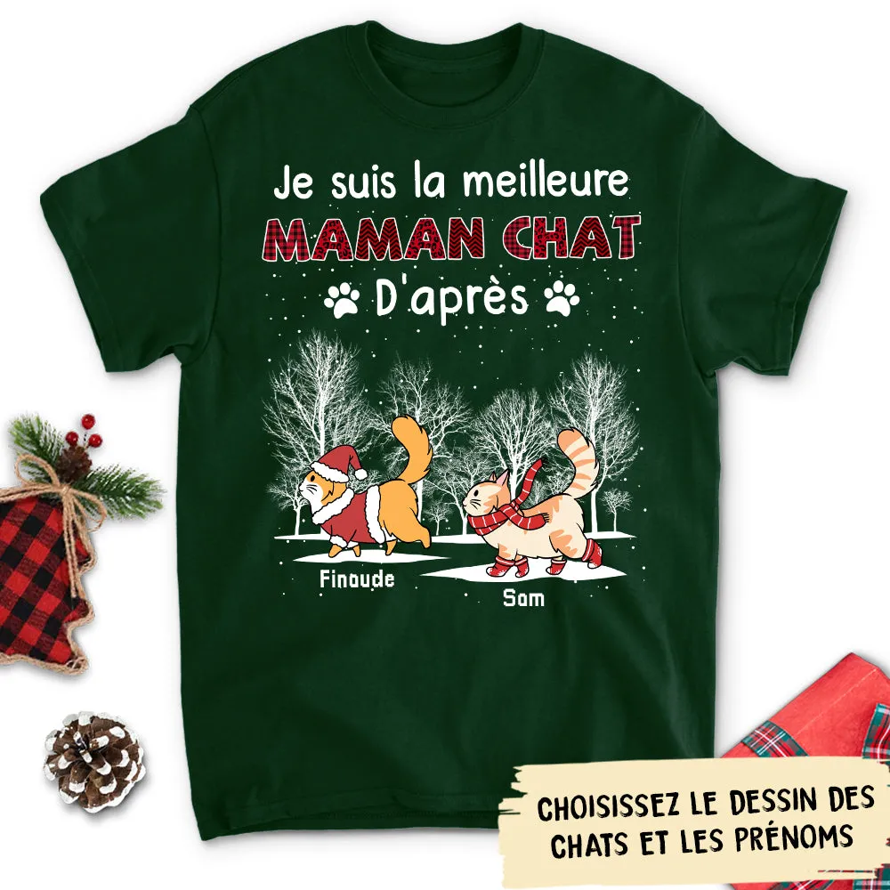 T-shirt Unisex Personnalisé - La Meilleure Maman Ou Papa Chat De Noël - Version 2
