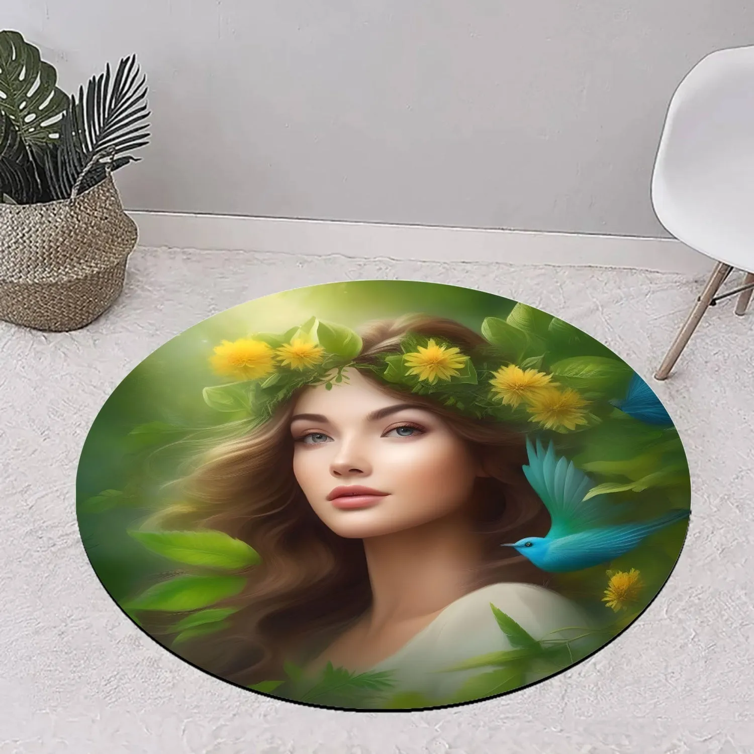 Tapis de sol en cuir coupé irrégulièrement, visage femme angélique (1007)