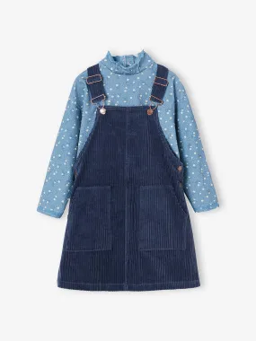 Velours robe salopette ensemble t-shirt bleu nuit fille - Vertbaudet