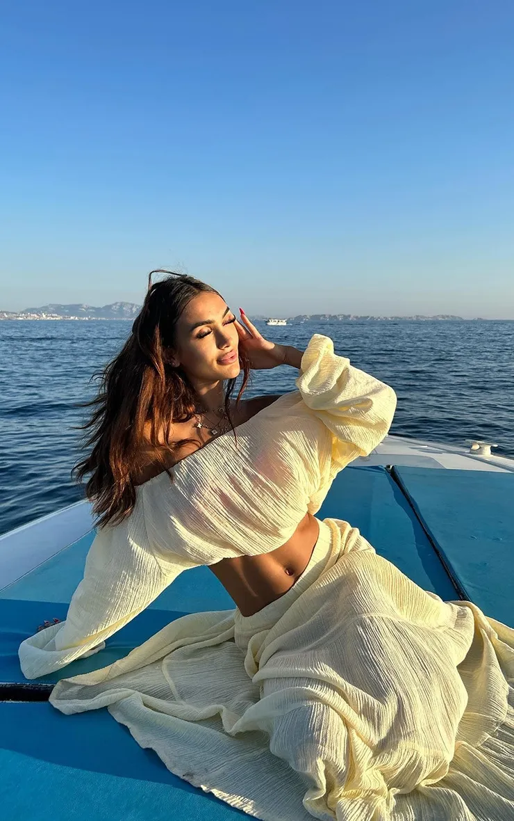 Yellow Pastel Off-the-Shoulder Flowy Top with Ruched Neckline
